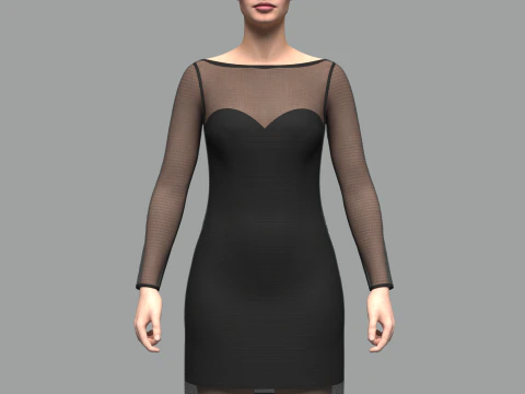 Vestido Malha Feminino Modelo 3D