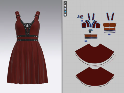 Women Gotic Pank Dress 3D Model