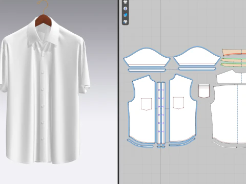 Men Loose Fit Half Slv Shirt On Hanger 3D Model