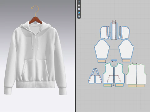 Moletom com capuz masculino com z&iacute;per frontal no cabide Modelo 3D