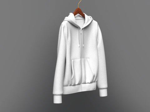 Moletom com capuz masculino com z&iacute;per frontal no cabide Modelo 3D