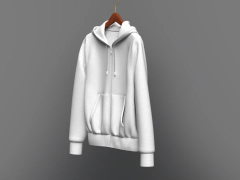 Moletom com capuz masculino com z&iacute;per frontal no cabide Modelo 3D