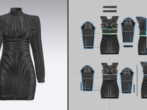 Women Leather padded dress Model 3D