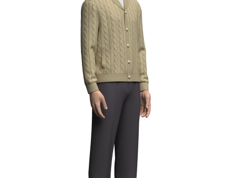 Male Cardigan T-shirts and Pant Outfit 3D Model