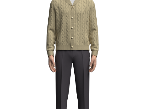 Male Cardigan T-shirts and Pant Outfit 3D Model