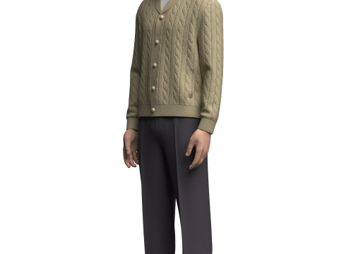 Male Cardigan T-shirts and Pant Outfit 3D Model