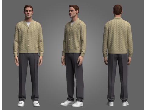 Male Cardigan T-shirts and Pant Outfit 3D Model