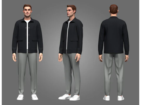 男性のジャケットとパンツの服装 3Dモデル