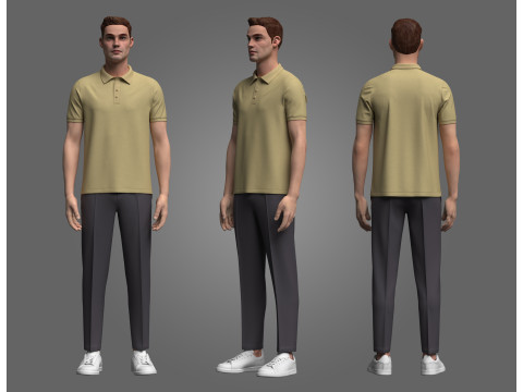 Male Polo and Pant outfit 3D Model