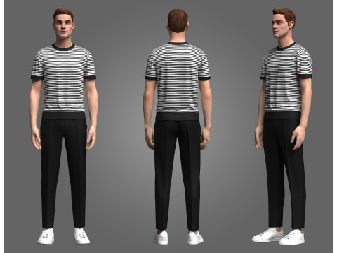 Male T-shirt and pant Outfit 3Dモデル