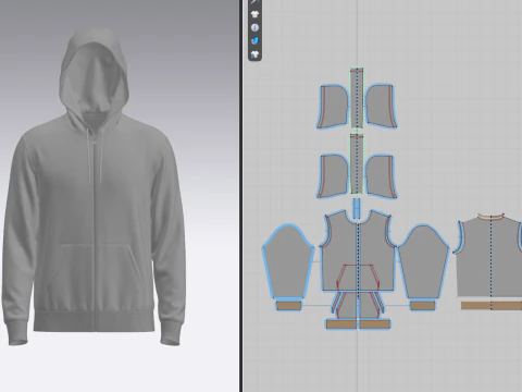Male Front Zip Hoodie Hood Up 3D Model