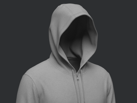 Male Front Zip Hoodie Hood Up 3Dモデル