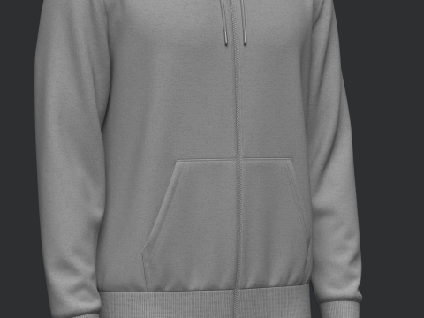 Male Front Zip Hoodie Hood Up 3Dモデル