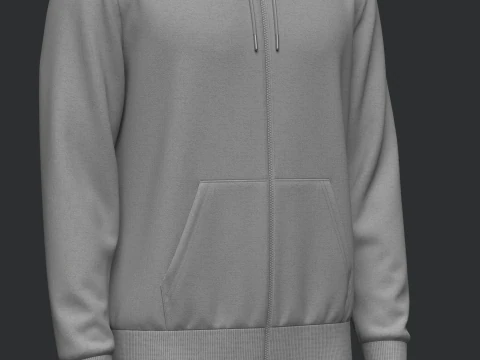 Male Front Zip Hoodie Hood Up 3D Model