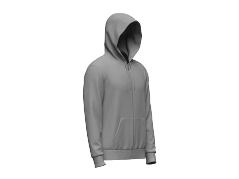 Male Front Zip Hoodie Hood Up 3D Model