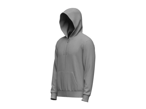 Male Front Zip Hoodie Hood Up 3D Model