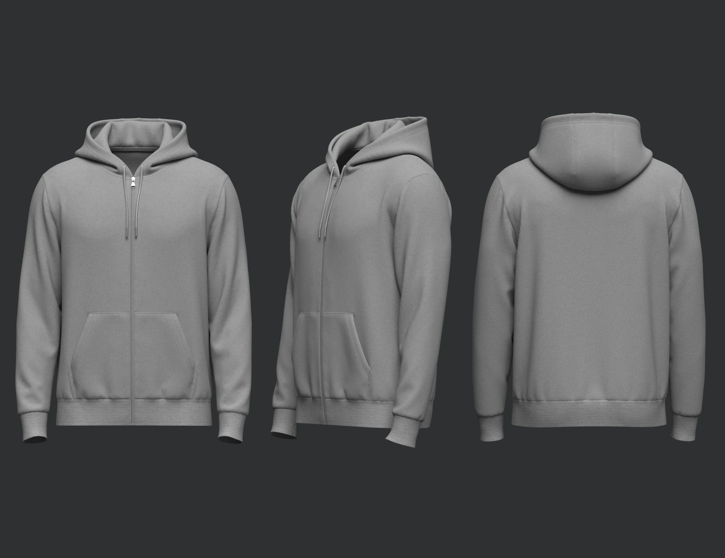 Male Front Zip Hoodie Hood Off 3D Model .c4d .max .obj .3ds .fbx .stl .blend 