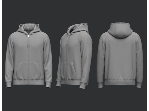 Male Front Zip Hoodie Hood Off 3D Модель