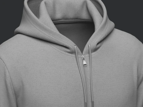 Male Front Zip Hoodie Hood Off 3D Model