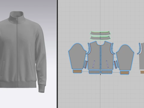 Full Zip Stand Collar Jacket 3D Model