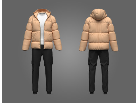 Mens Puffer Jacket Outfit 3Dモデル