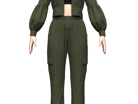 Womens Corduroy Cropped Jacket Outfit 3Dモデル