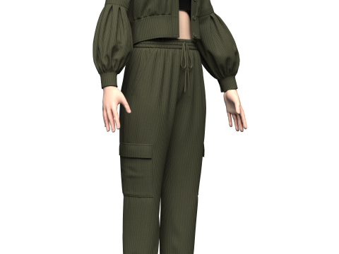 Womens Corduroy Cropped Jacket Outfit 3Dモデル
