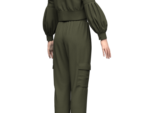 Womens Corduroy Cropped Jacket Outfit 3Dモデル