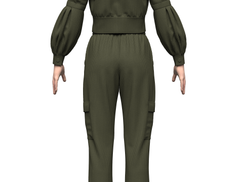Womens Corduroy Cropped Jacket Outfit 3Dモデル
