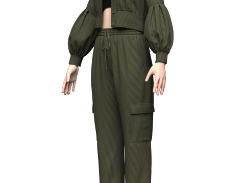 Womens Corduroy Cropped Jacket Outfit 3Dモデル