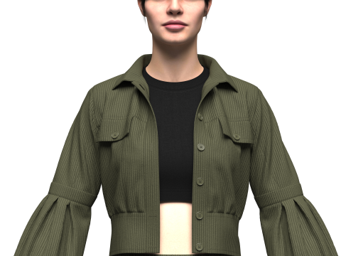 Womens Corduroy Cropped Jacket Outfit 3Dモデル