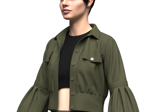 Womens Corduroy Cropped Jacket Outfit 3Dモデル