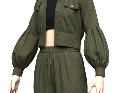 Womens Corduroy Cropped Jacket Outfit 3Dモデル