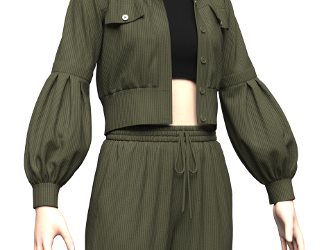 Womens Corduroy Cropped Jacket Outfit 3Dモデル