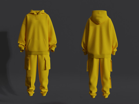 Womens Oversized Hoodie and Cargo Pant Outfit 3Dモデル