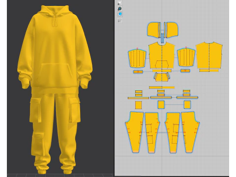 Womens Oversized Hoodie and Cargo Pant Outfit 3D Model