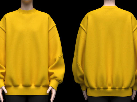 Moletom Oversized Feminino Amarelo Modelo 3D
