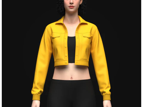 レディース クロップド デニム ジャケット 3Dモデル