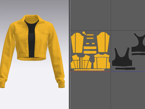Womens Cropped Denim Jacket 3D Model