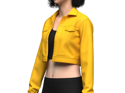 Womens Cropped Denim Jacket 3D Model