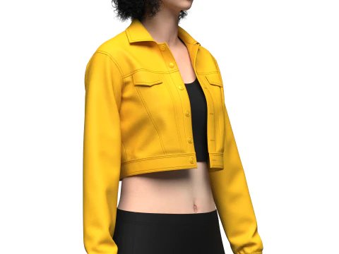 Womens Cropped Denim Jacket 3D Model