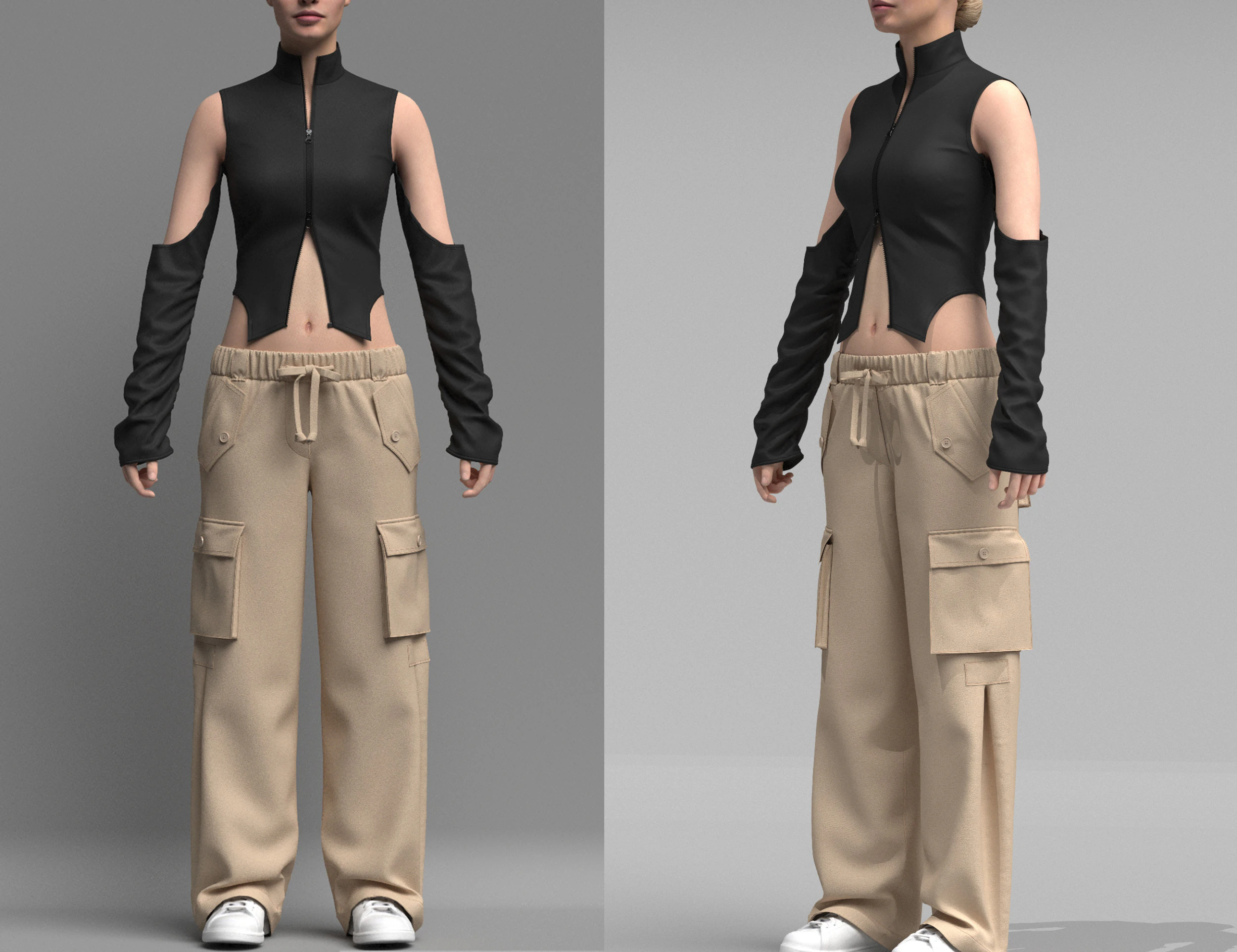 Womens Cargo Outfit 3D Model .c4d .max .obj .3ds .fbx .stl .blend 