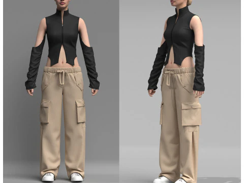 Roupa cargo feminina Modelo 3D