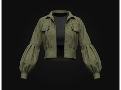 レディース コーデュロイ クロップド ジャケット 3Dモデル