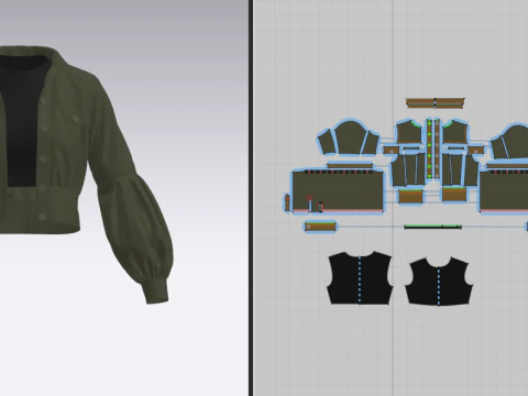 Womens Corduroy Cropped Jacket 3D Model