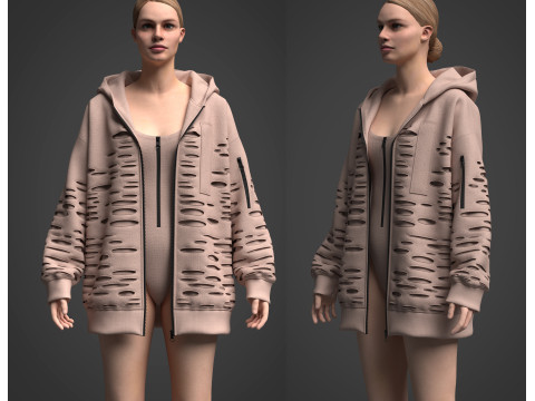 Womens Destroyed Hoodie and Bodysuit 3D Модель