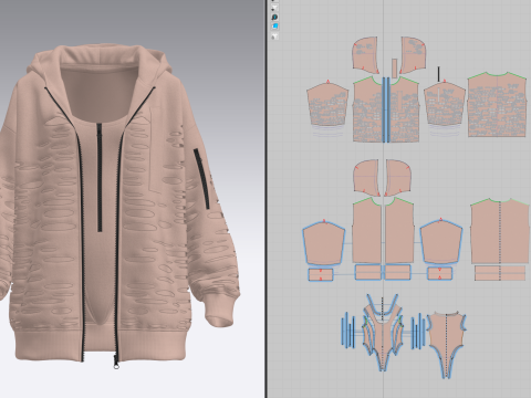 Womens Destroyed Hoodie and Bodysuit Modelo 3D