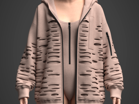 Womens Destroyed Hoodie and Bodysuit Modelo 3D