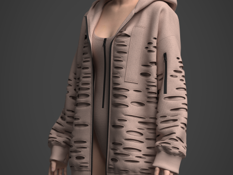 Womens Destroyed Hoodie and Bodysuit Modelo 3D