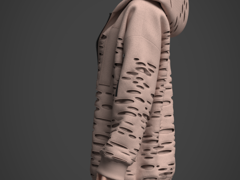 Womens Destroyed Hoodie and Bodysuit Modelo 3D